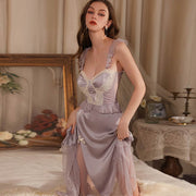 P-37 Sweet Lace Embroidered Satin Gown Nightwear Lingerie